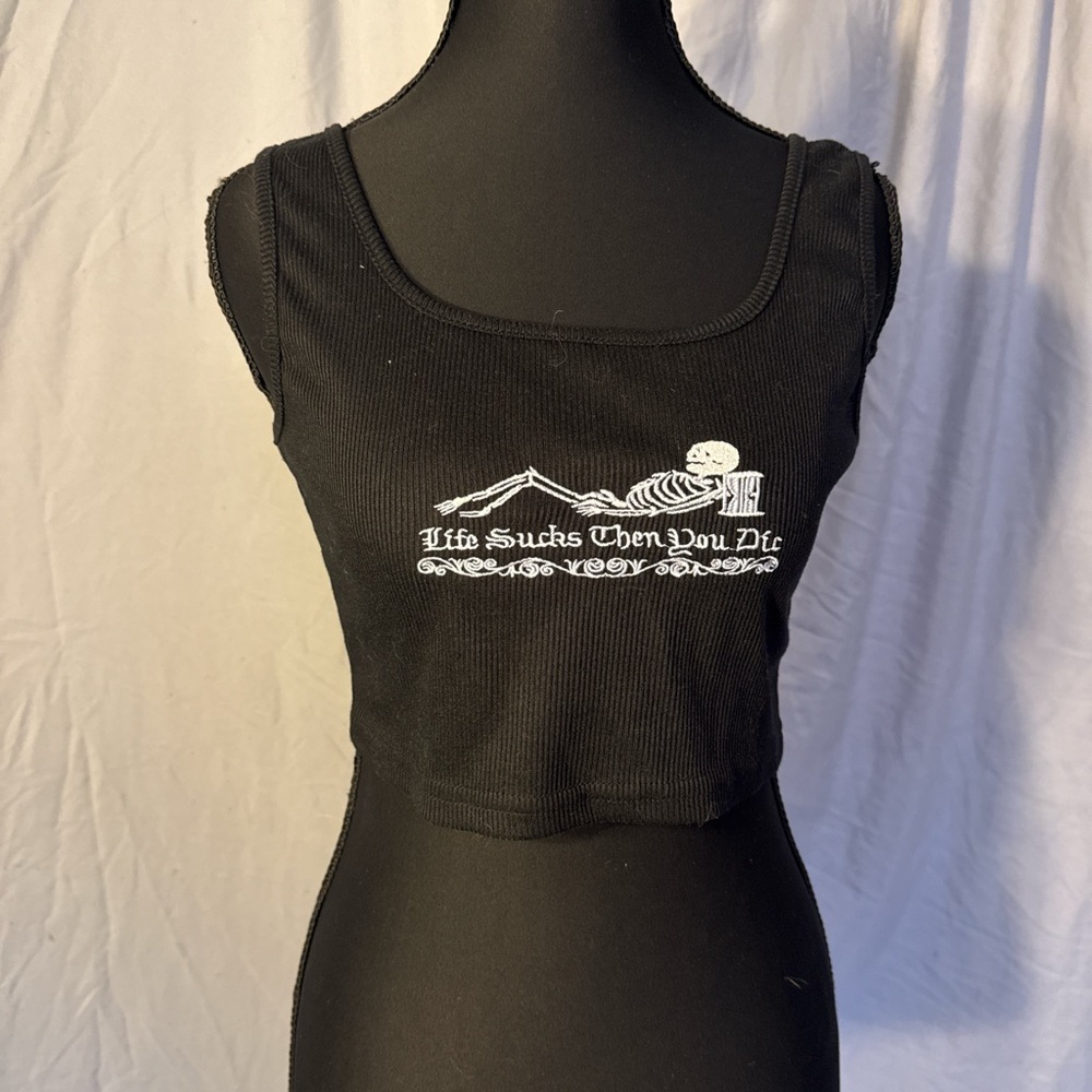Black Sleeveless Top with Skeleton Design
